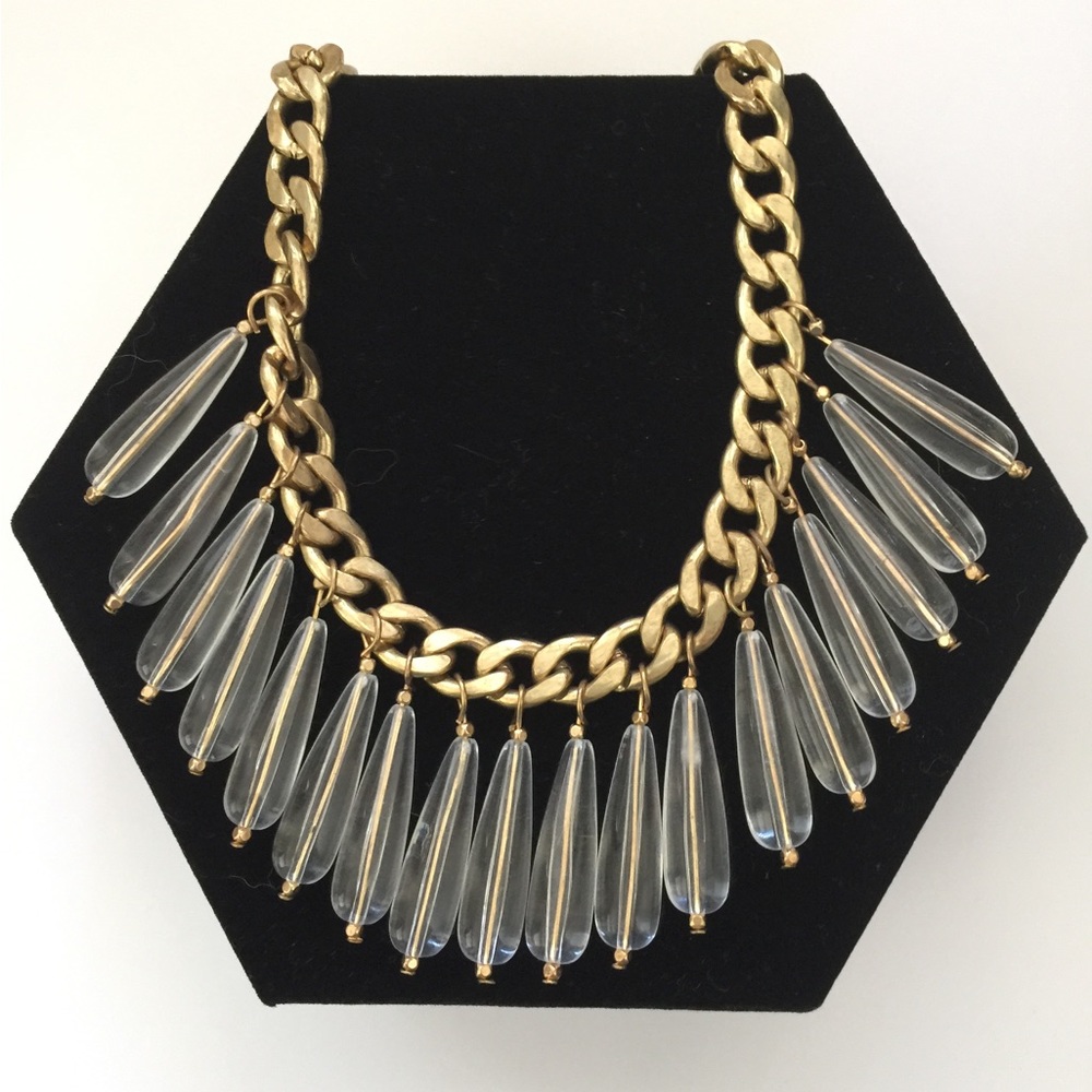 VINTAGE GOLD & GLASS CHOKER WOMENS NECKLACE! LENGTH 20”